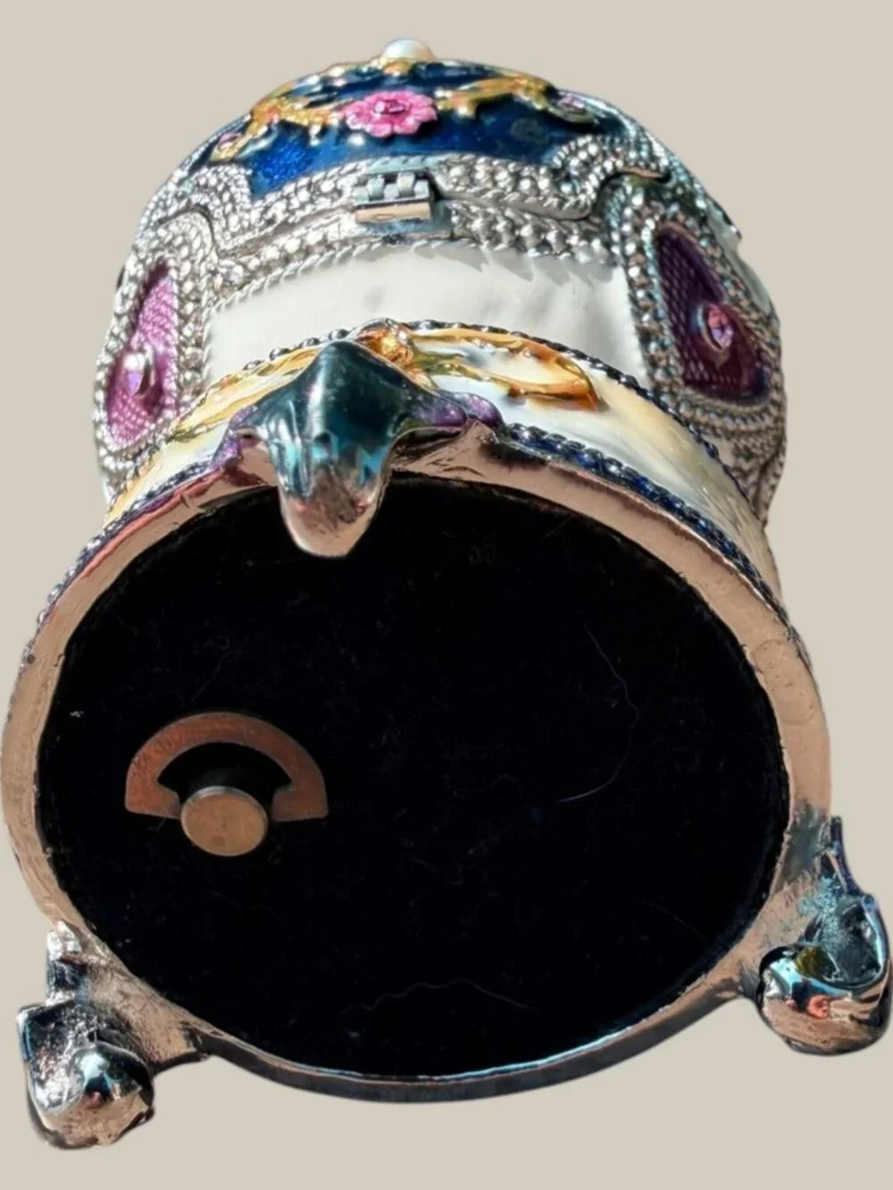 Jere Jeweled Enameled Exquisite Egg Music Box Trinket Box Rhinestone AS IS